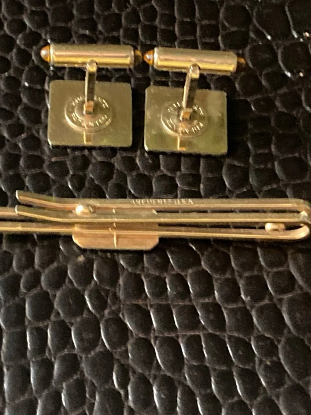 Vintage Krementz Gold Tone Sunburst Cufflinks&Tie Bar Set Mid Century